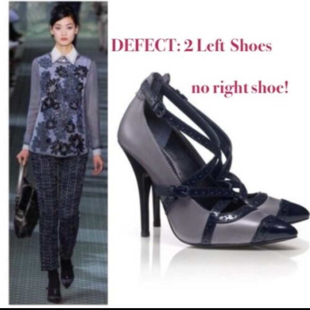 NWD [ 2 LEFT SHOES ] Tory Burch Judith Pointed Toe Strappy Pumps Navy Gray in 9M